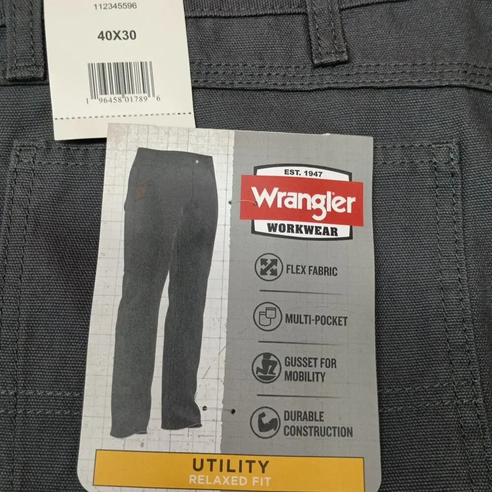 Wrangler Workwear Carpenter‎ Utility Pants Men's 40x30 Gray Regular Fit Durable